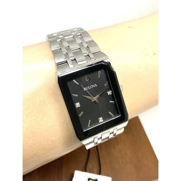 Bulova Men's Watch 96D145 Diamond Black Dial Silver Stainless Steel Quartz CHIP - Picture 11 of 14